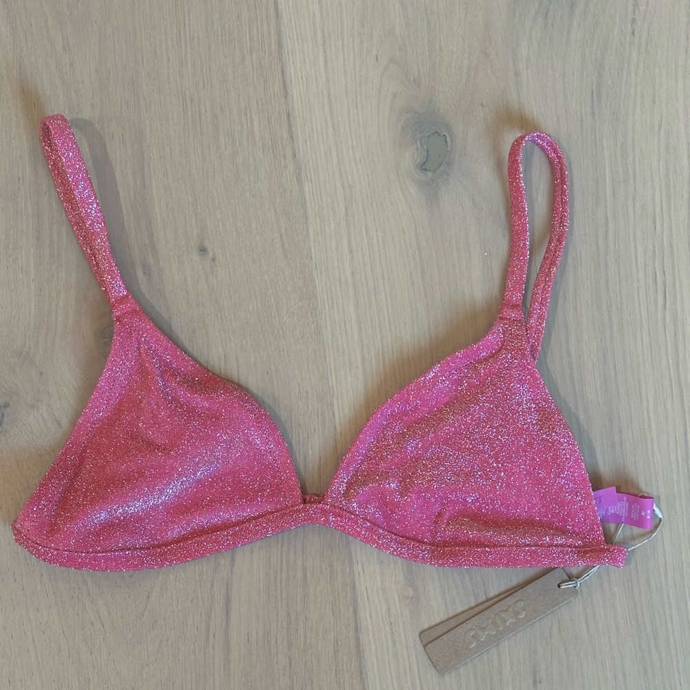 NWT SKIMS glitter Tanga triangle bikini top magenta pink medium
